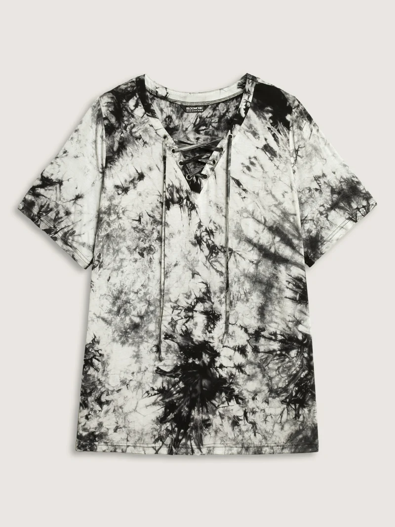 Ombre Gradient Cross-Tie Neck T-Shirt