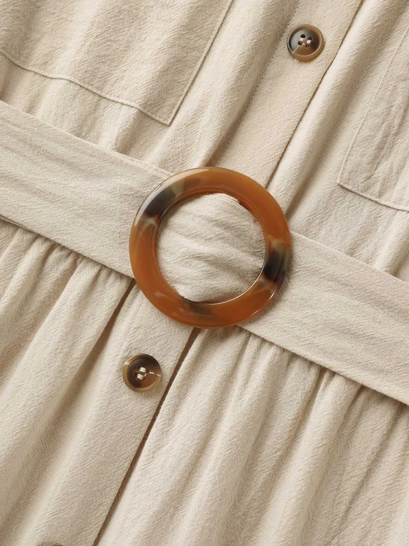 Pure Cotton Button-Front Belted Midi Dress