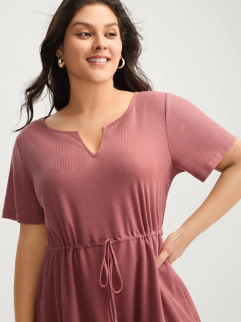 Textured Stretchy Waist Pockets Sleep Romper