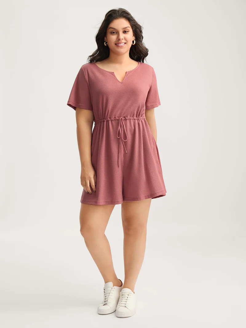 Textured Stretchy Waist Pockets Sleep Romper