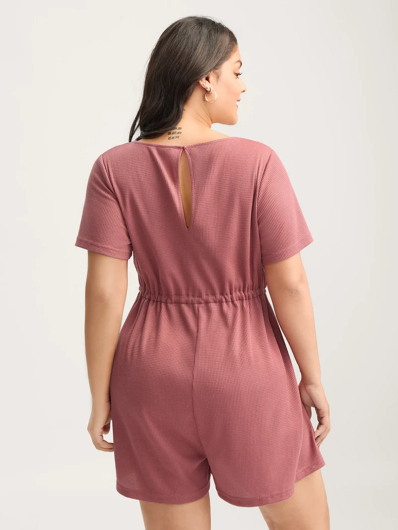 Textured Stretchy Waist Pockets Sleep Romper