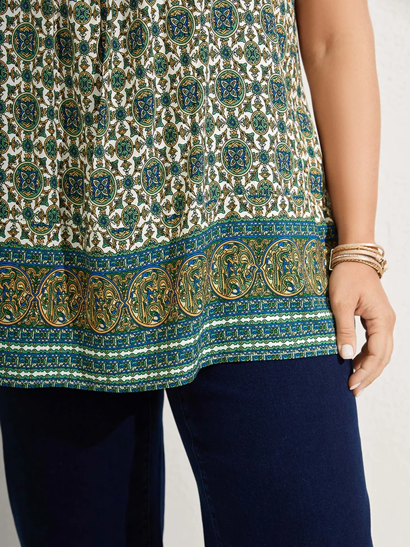 Floral Print Pleated Neckline Tank Top