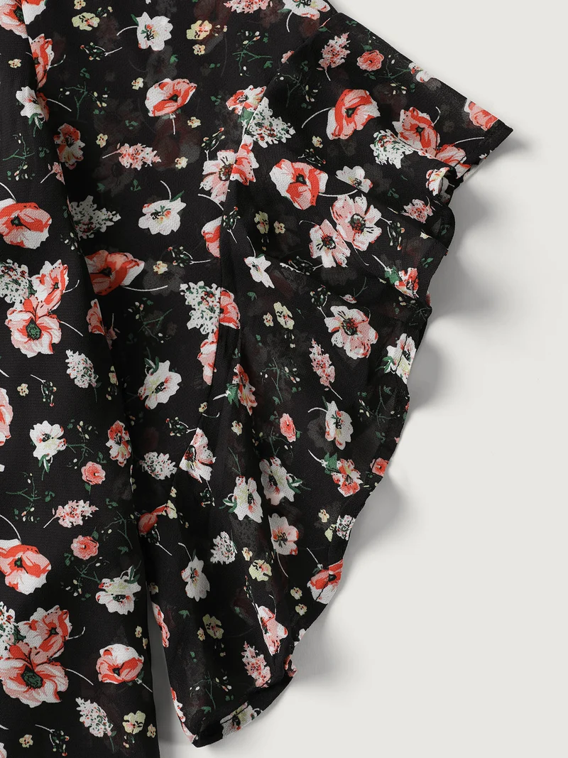 Chiffon Floral Ruffled Sleeve Blouse