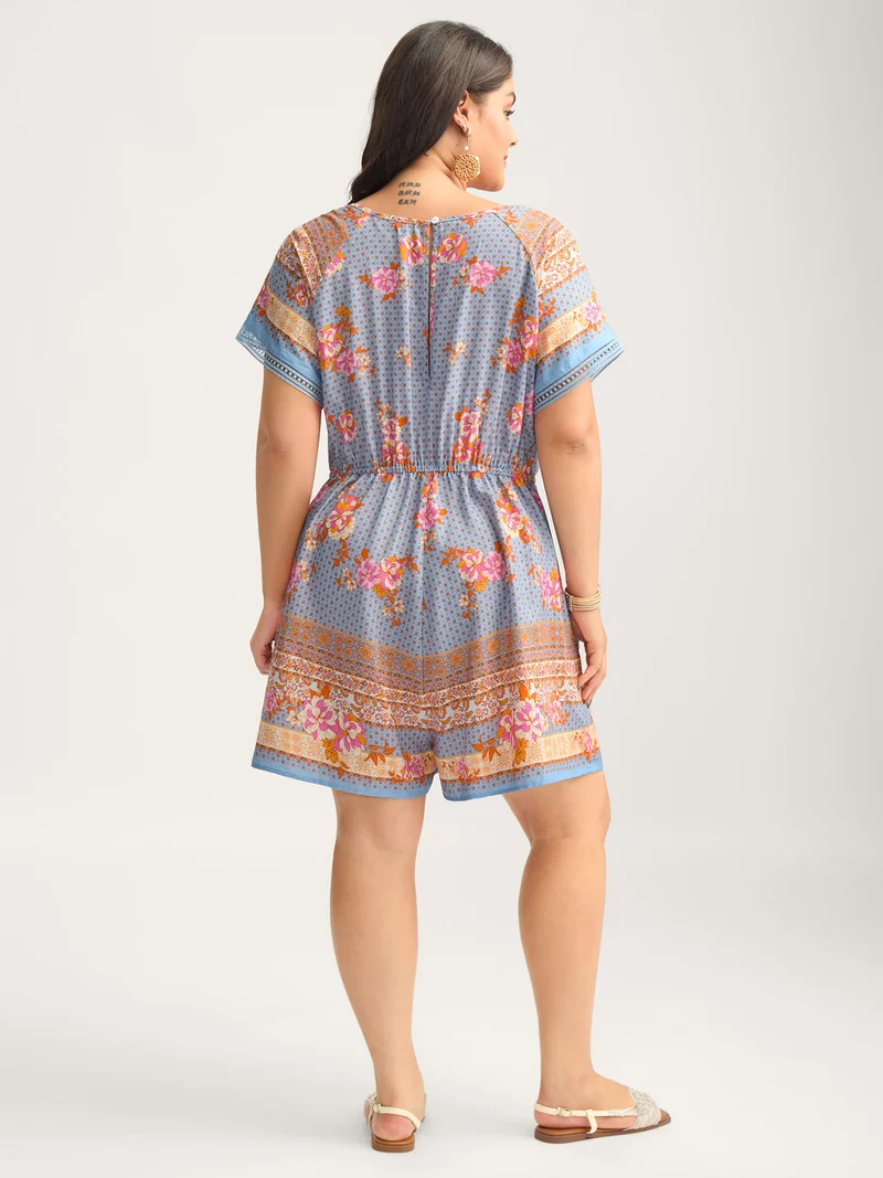 Bright Floral Print Waist-Tie Romper