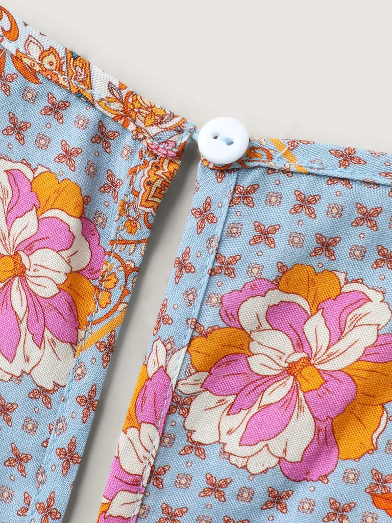 Bright Floral Print Waist-Tie Romper