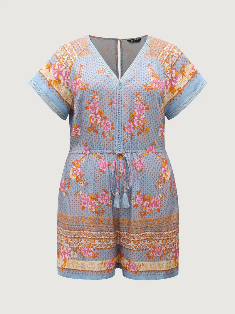 Bright Floral Print Waist-Tie Romper
