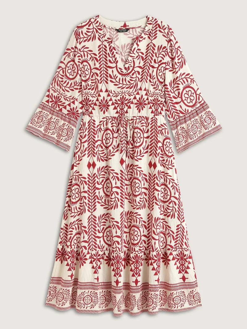 Ornate Print Color Contrast Midi Dress