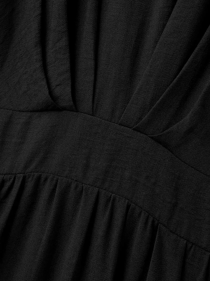 Pleated Cinched Waist Solid Midi Dress