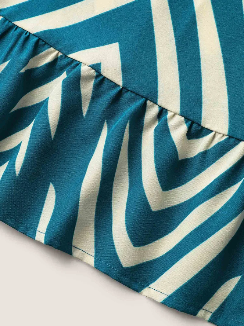 Geometric Print Cinched-Waist Midi Dress