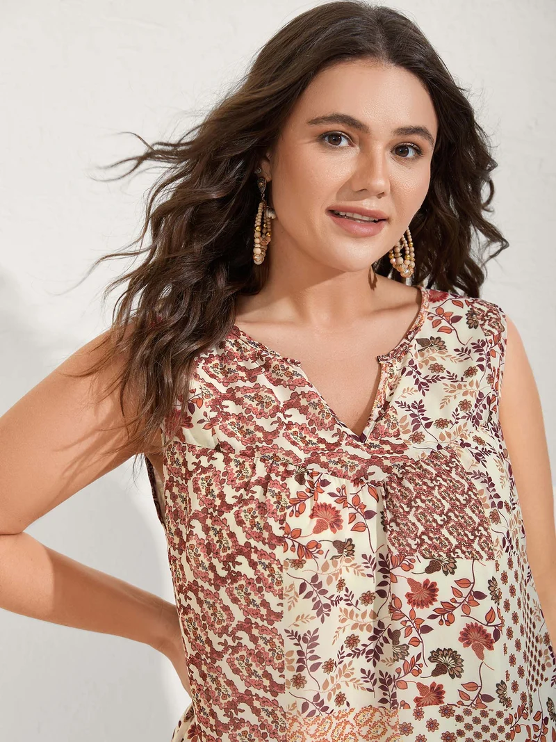 Chiffon Boho Collage Flowy Tank Top
