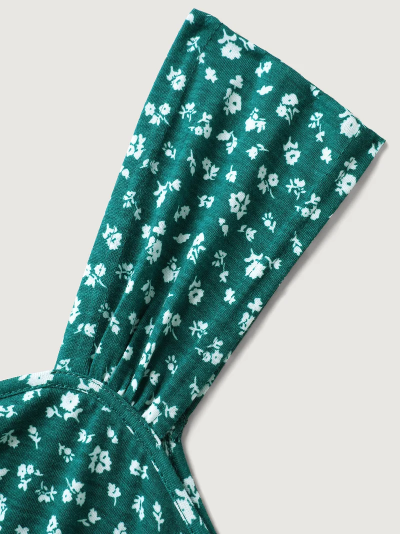 Ditsy Floral Print Knit Pockets Midi Dress
