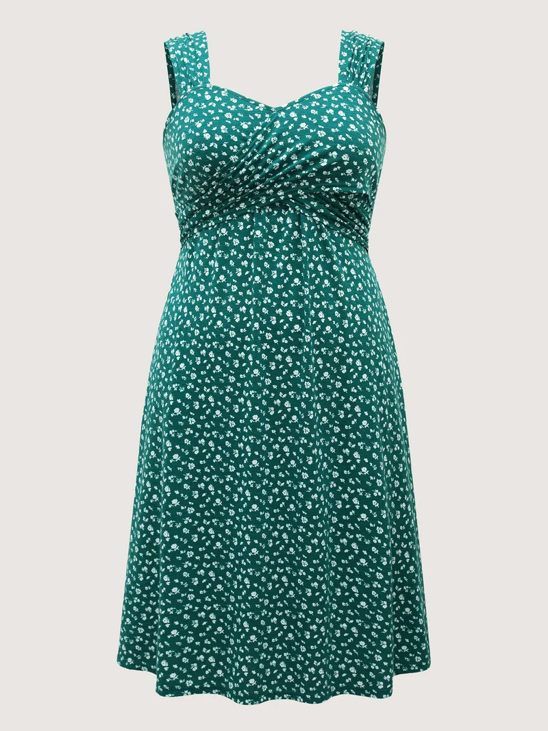 Ditsy Floral Print Knit Pockets Midi Dress