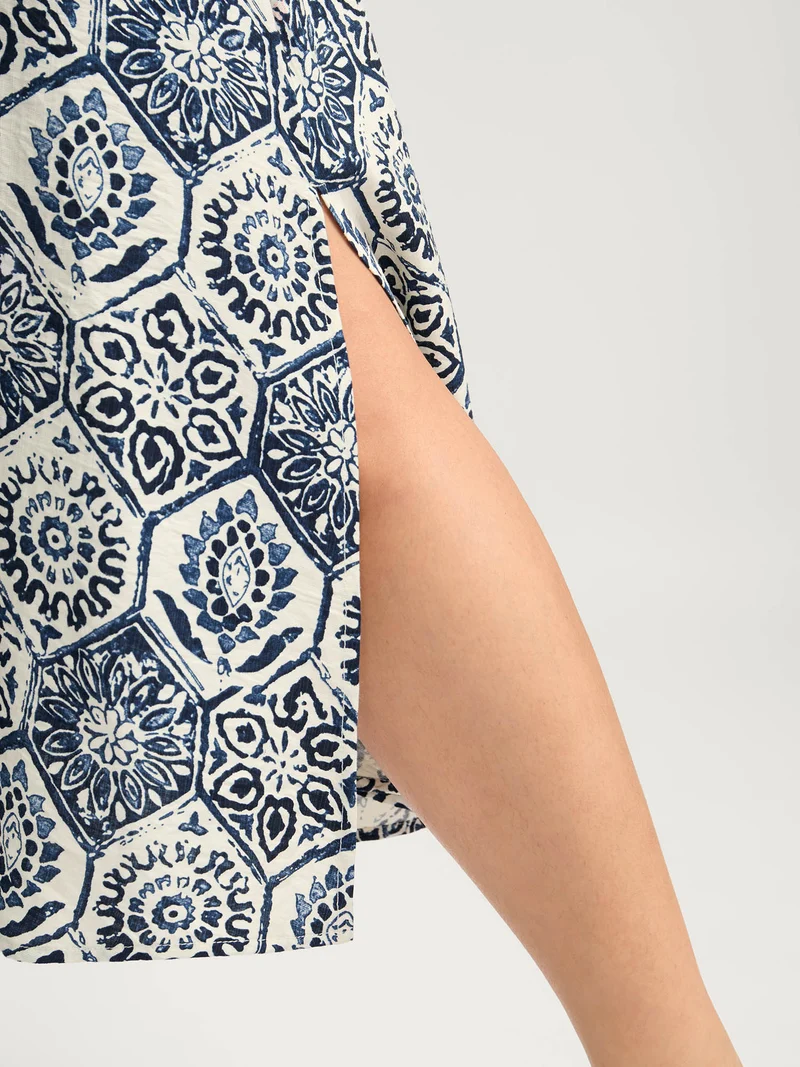 Boho Geometric Print Split Midi Dress
