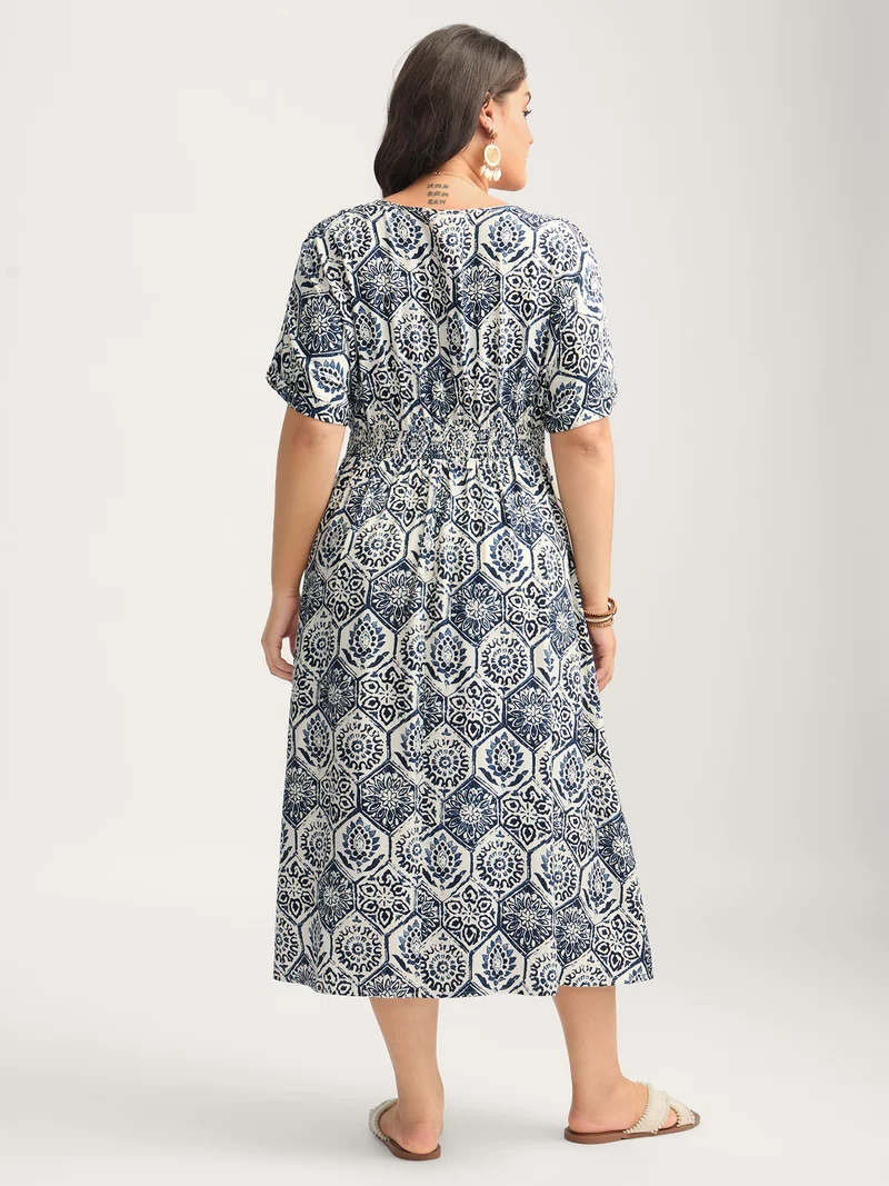Boho Geometric Print Split Midi Dress