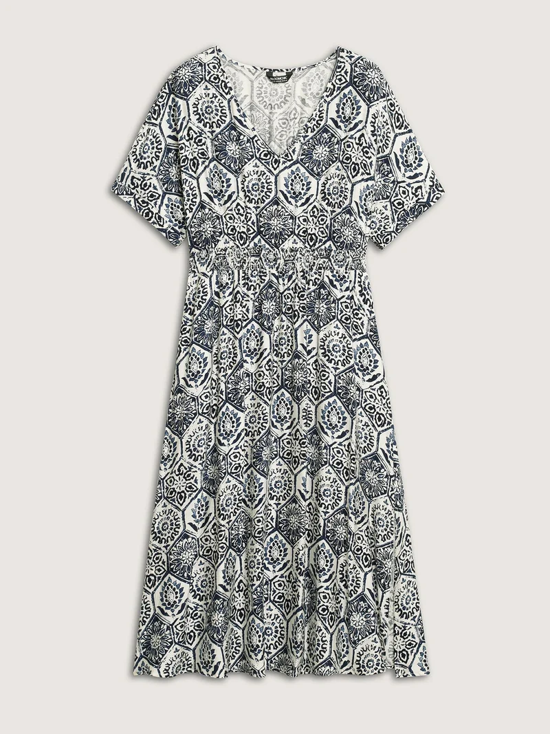 Boho Geometric Print Split Midi Dress