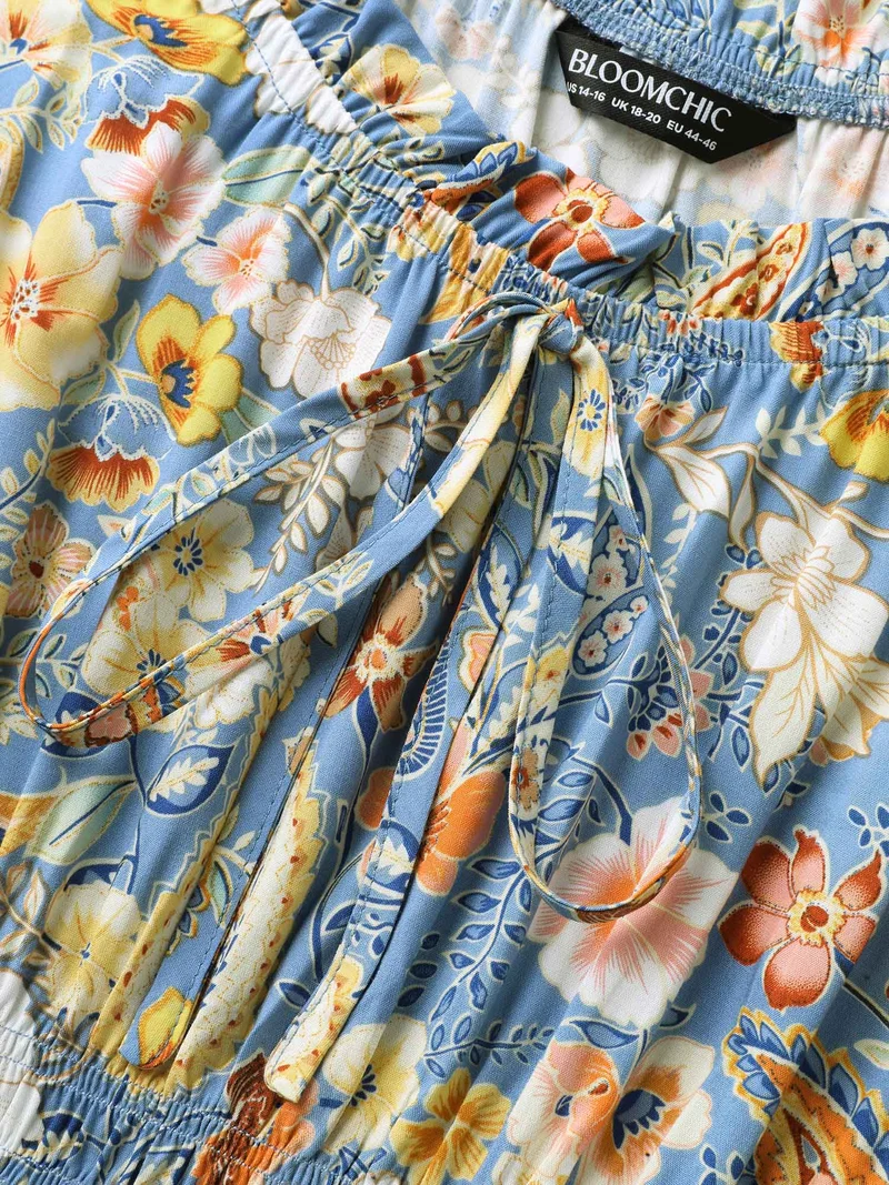 Rayon Paisley Ruffled Shirred Waist Midi Dress