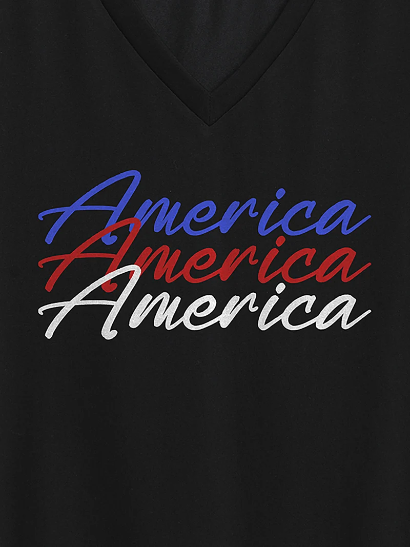 American Print V-Neck T-Shirt