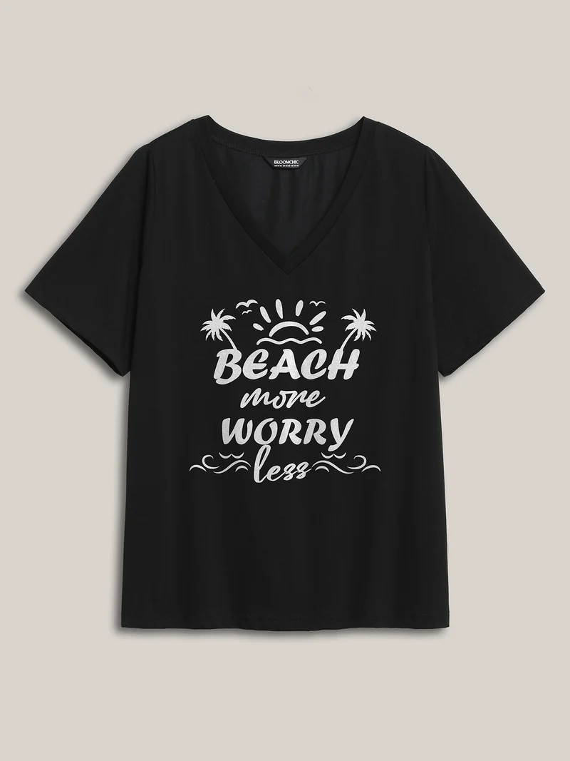 Beach More Worry Less V-Neck T-Shirt