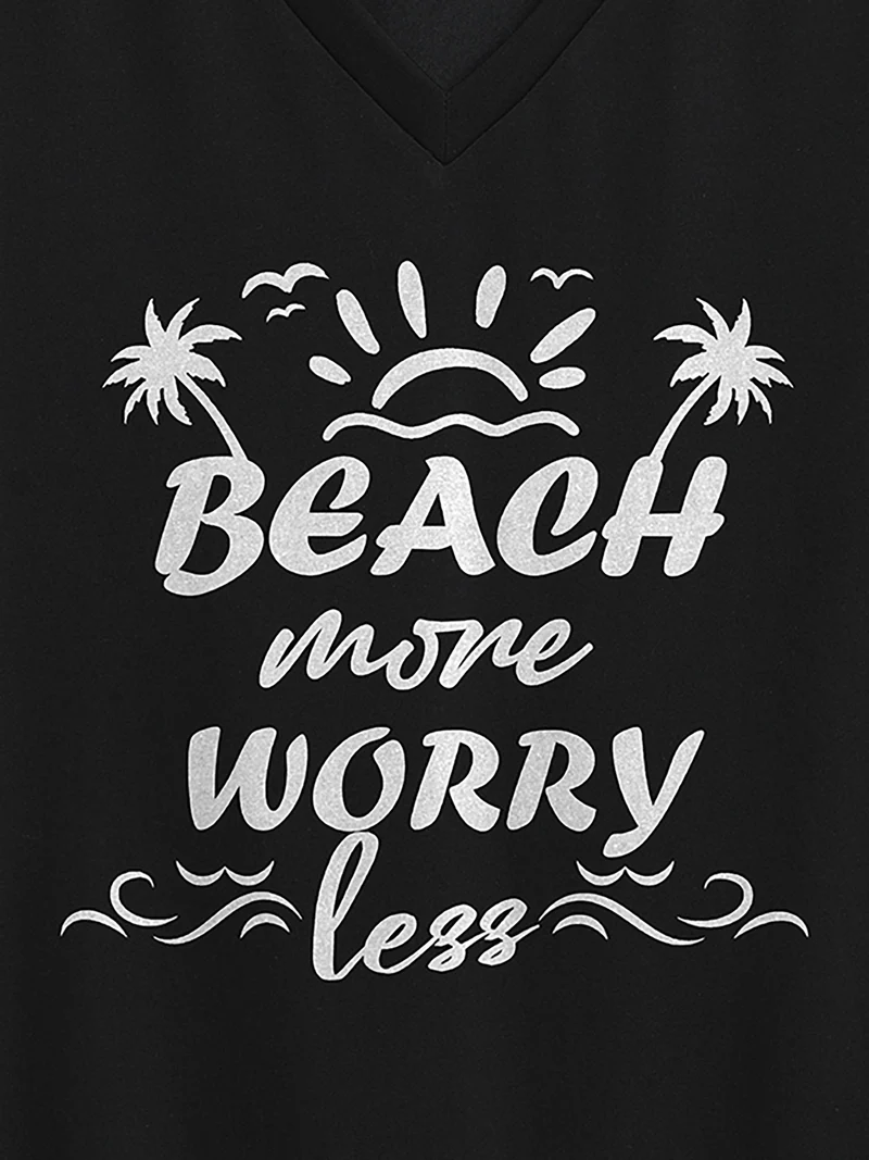 Beach More Worry Less V-Neck T-Shirt
