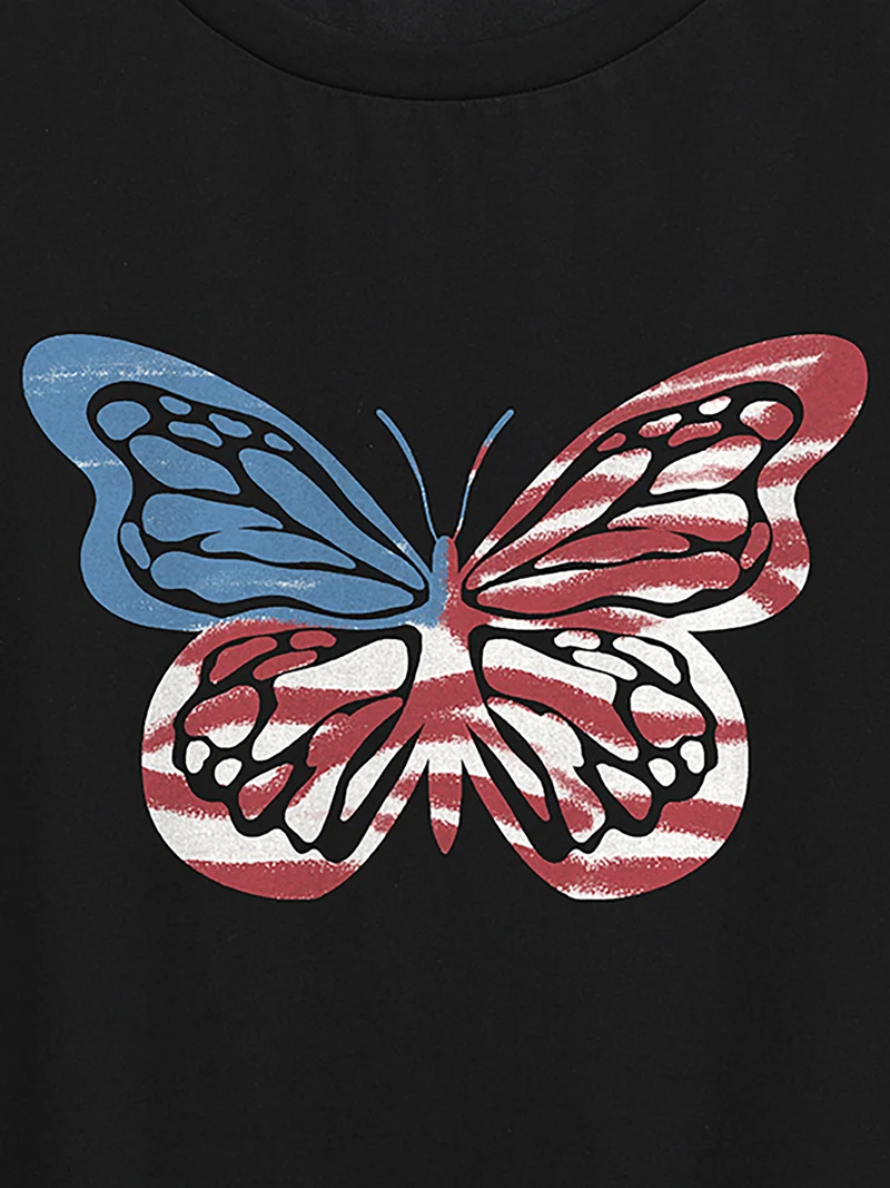 Colorful Butterfly Print Round Neck T-Shirt