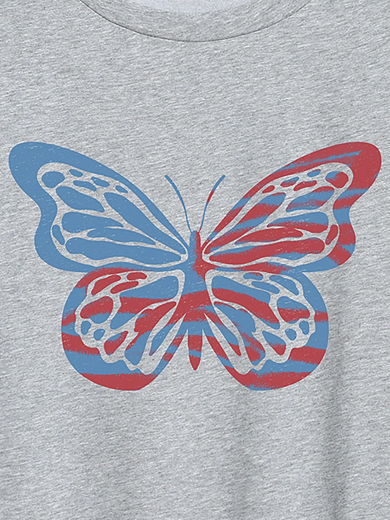 Colorful Butterfly Print Round Neck T-Shirt