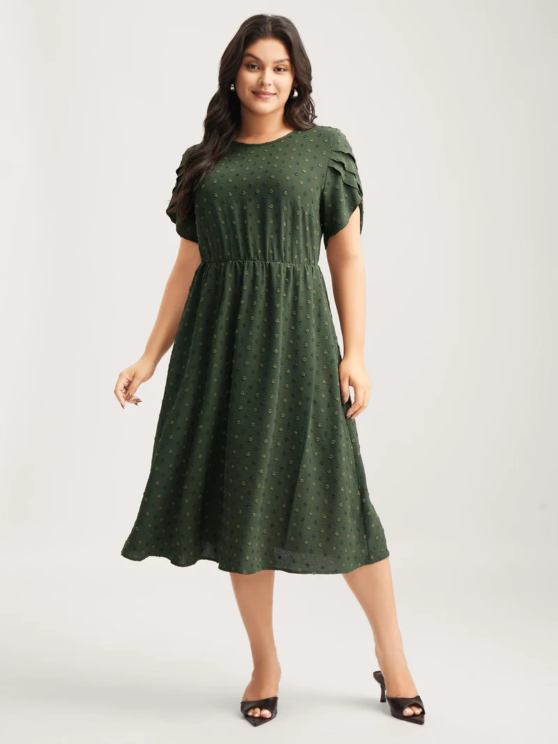 Ruffled Textured Layered Sleeve Midi Dress