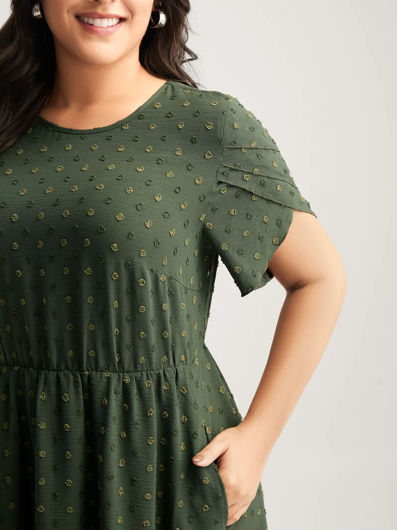 Ruffled Textured Layered Sleeve Midi Dress