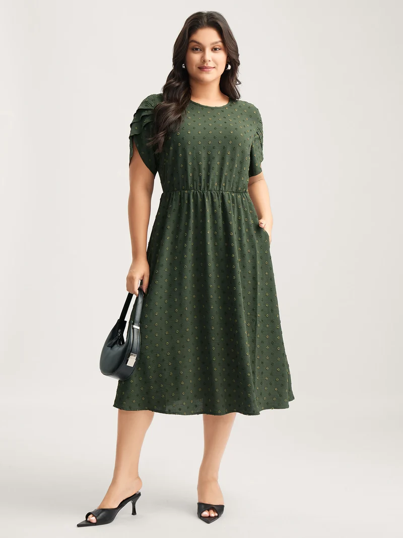 Ruffled Textured Layered Sleeve Midi Dress