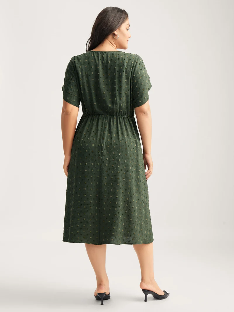 Ruffled Textured Layered Sleeve Midi Dress
