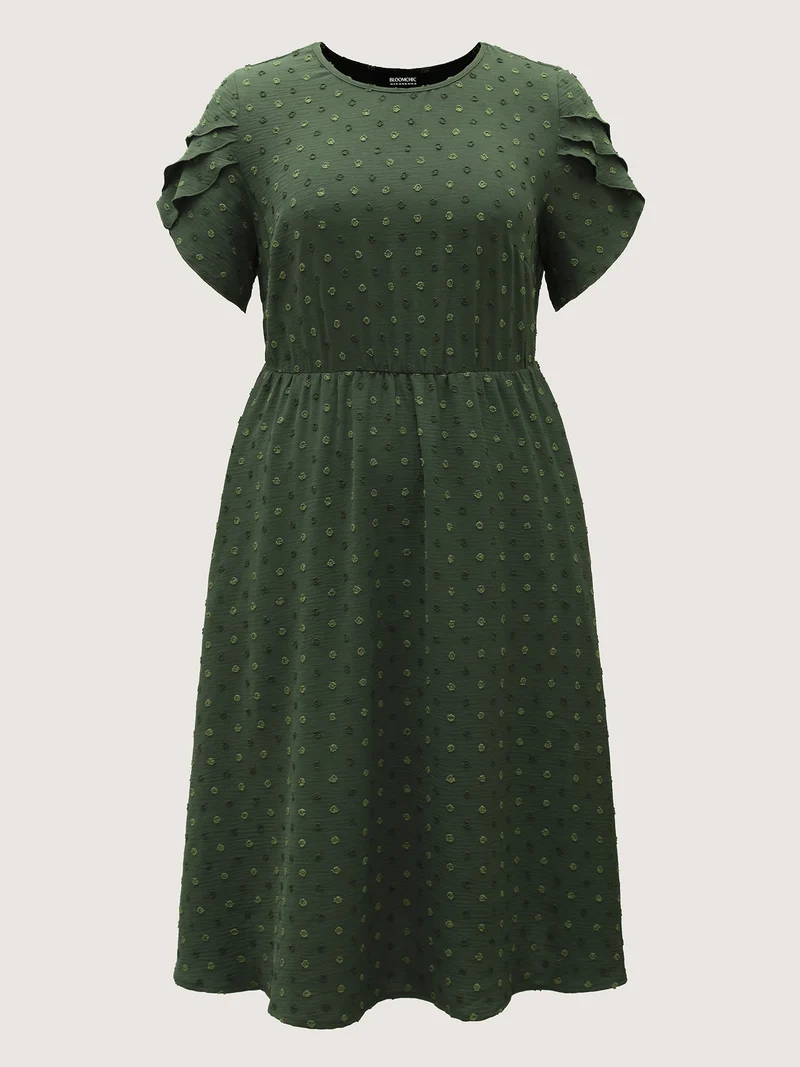 Ruffled Textured Layered Sleeve Midi Dress