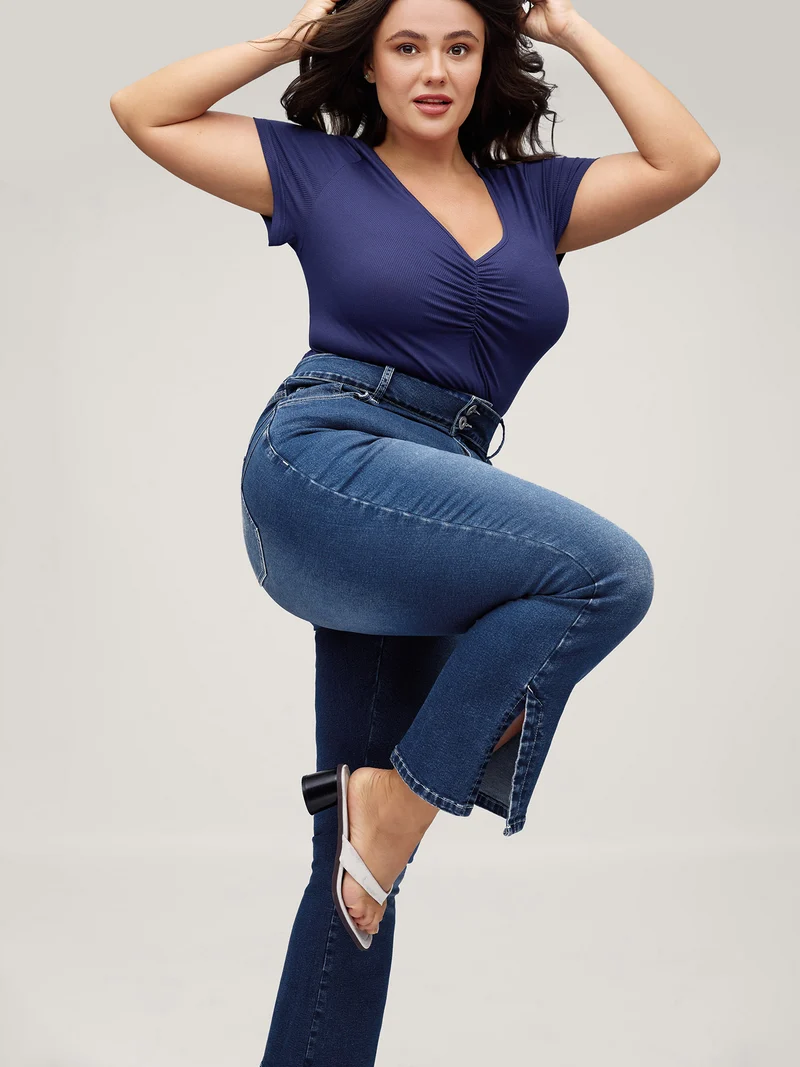 Stretch No-Gap Waist Slit Hem Jeans