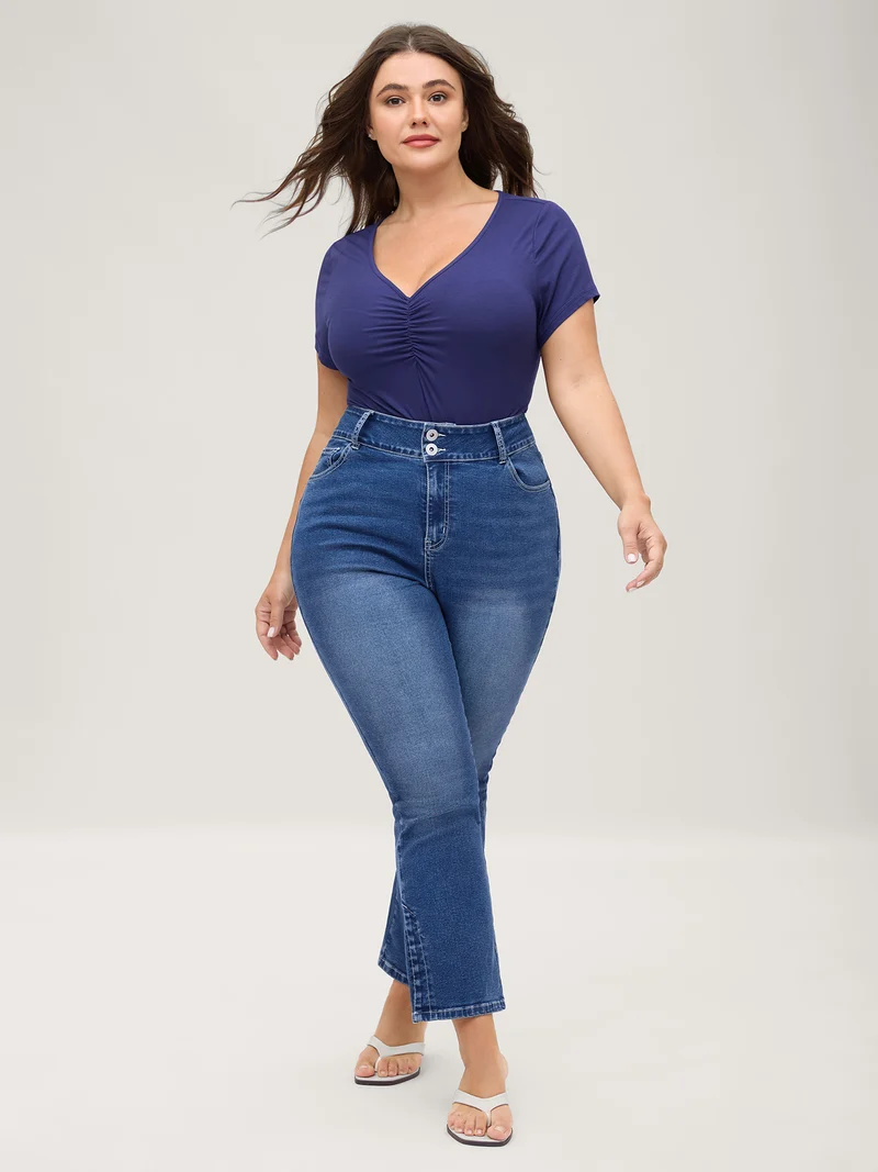 Stretch No-Gap Waist Slit Hem Jeans