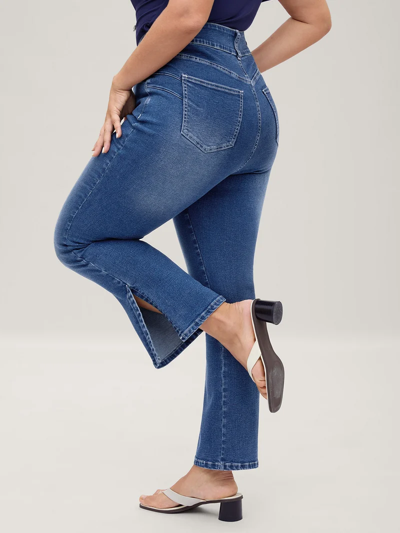 Stretch No-Gap Waist Slit Hem Jeans