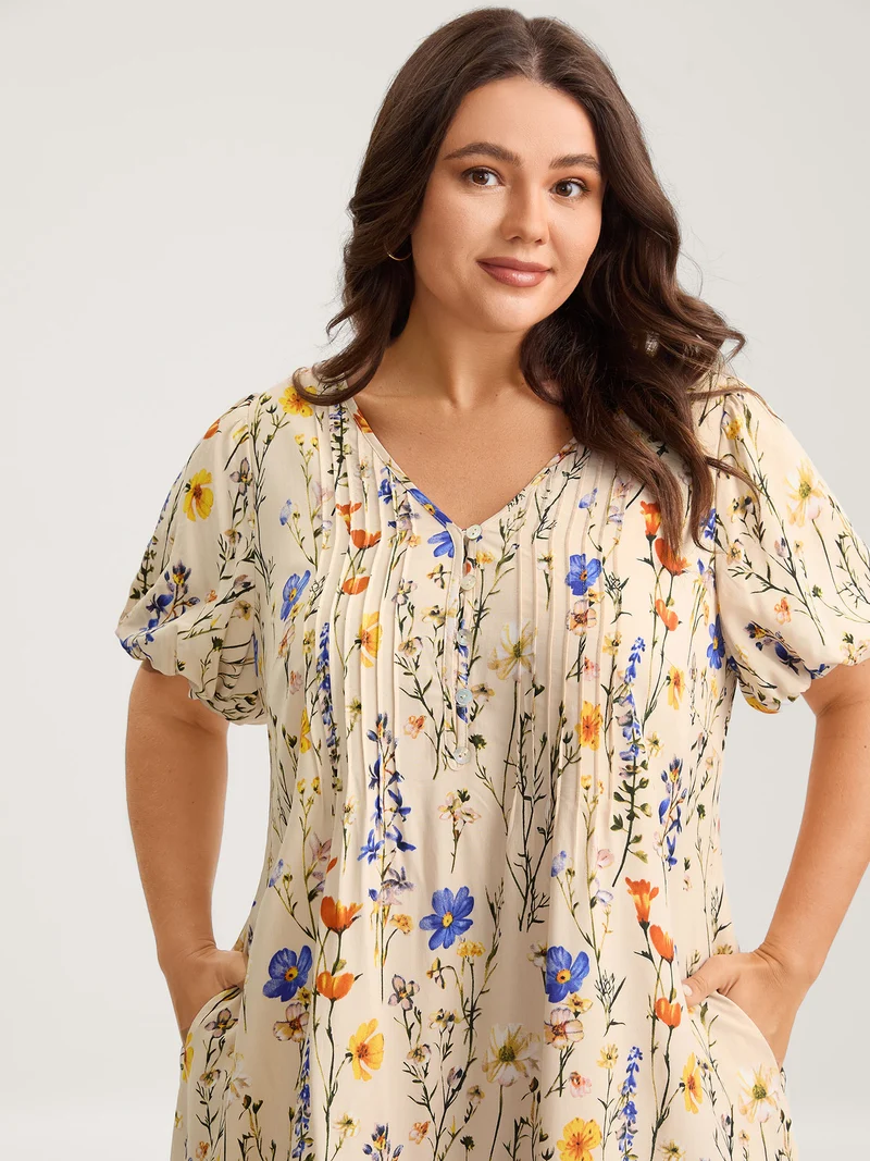 Florals Everywhere Toothpick Pleat Midi Dress