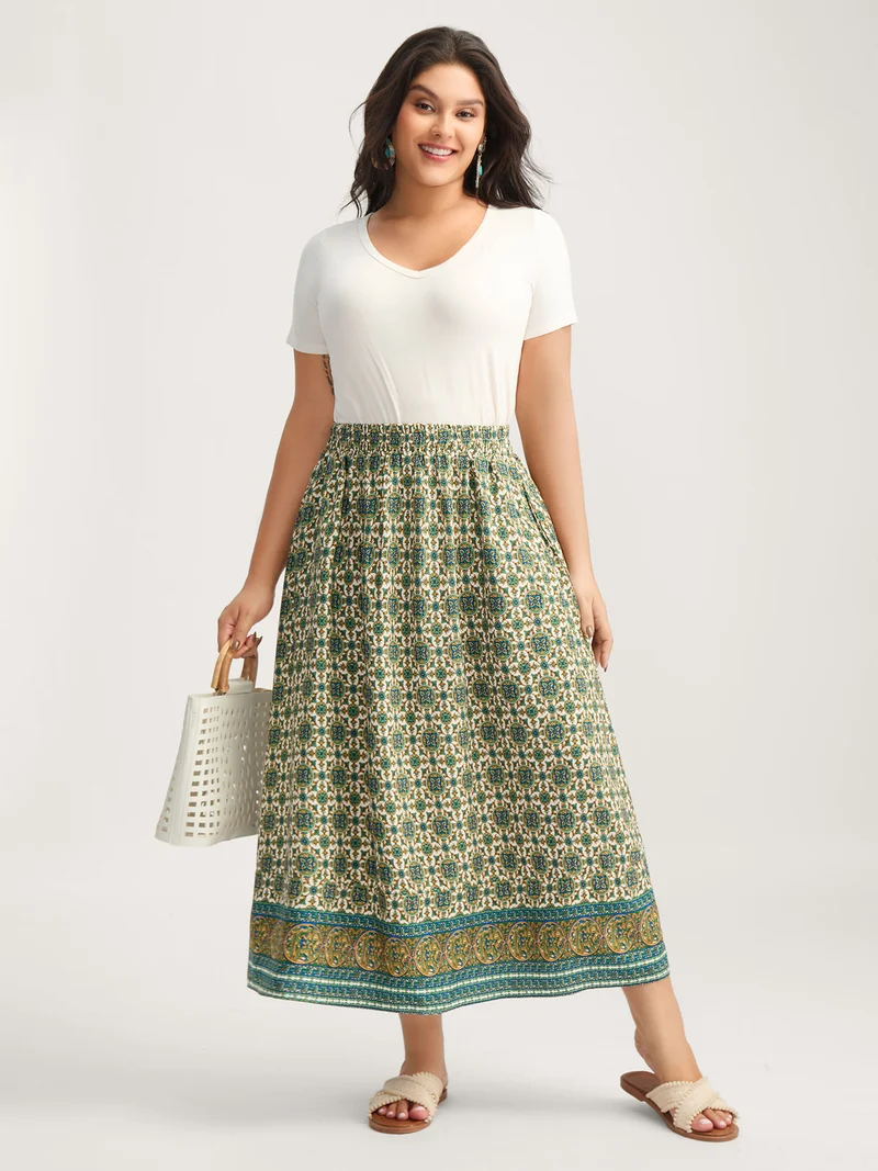Breezy Boho Print Stretchy Maxi Skirt