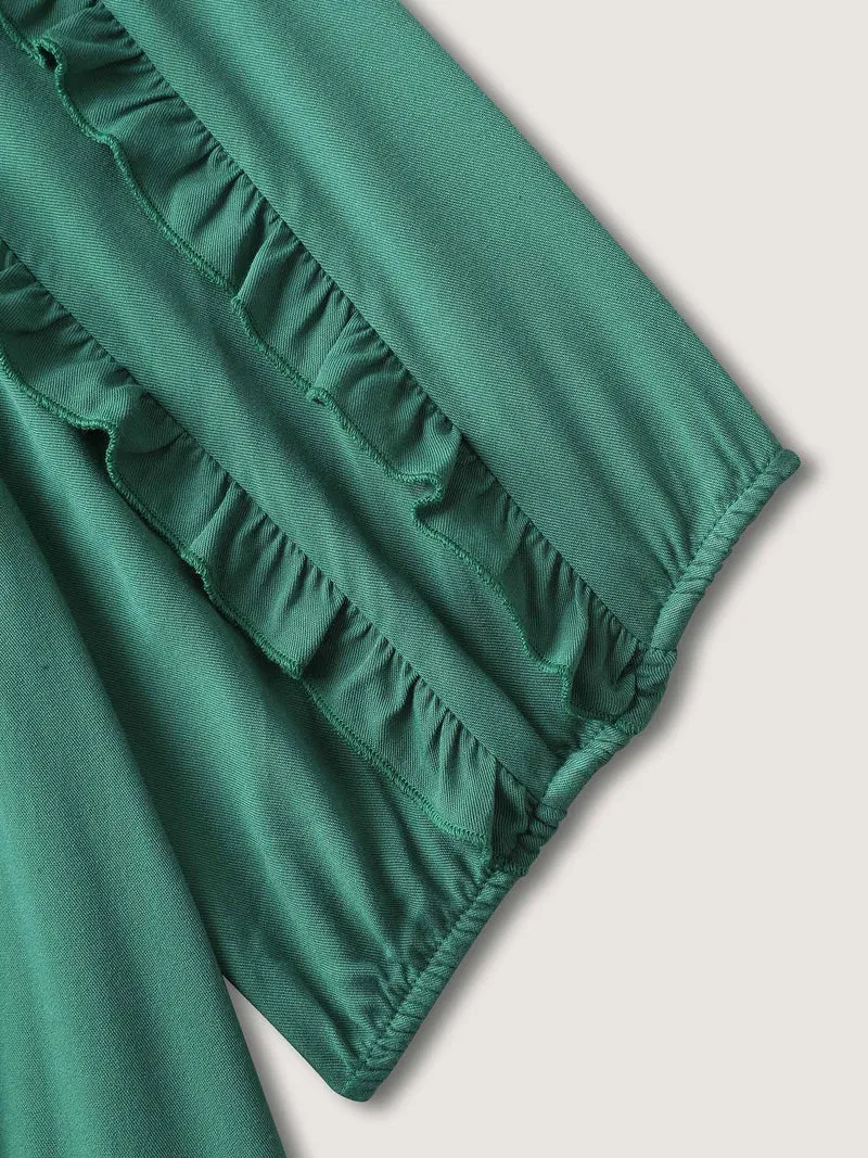 Rayon Neck-Tie Pleated Midi Dress