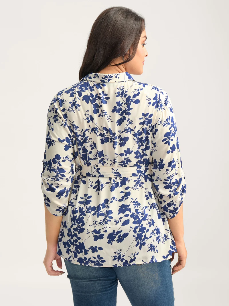 Floral Print Waist-Tie Button Blouse