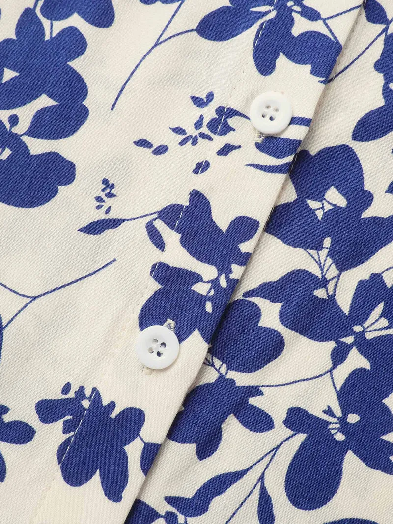Floral Print Waist-Tie Button Blouse
