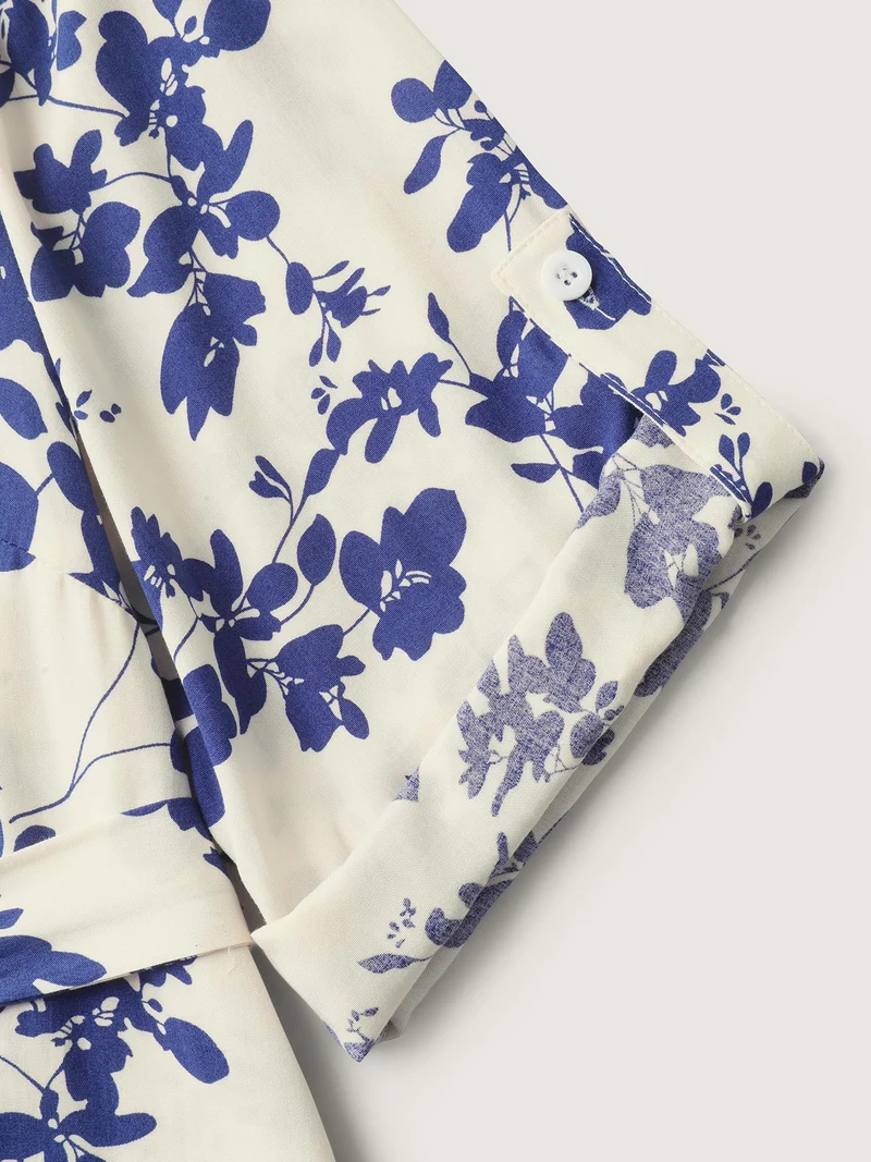 Floral Print Waist-Tie Button Blouse