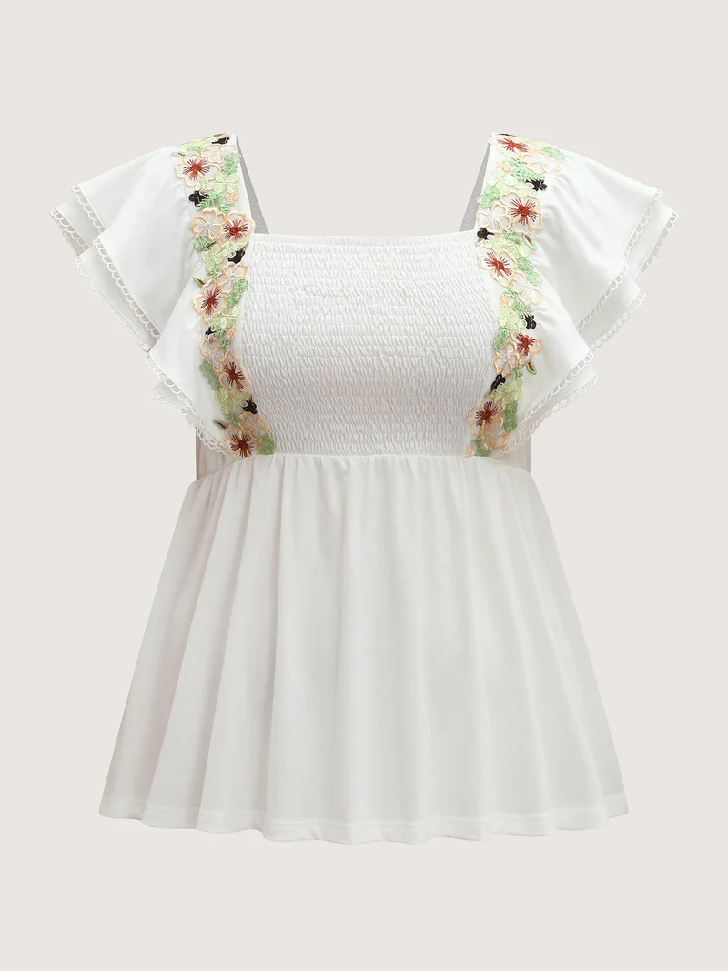 Floral Lace Stretchy Shirred Tank Top