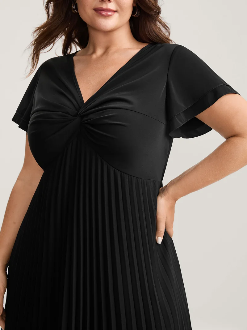 Crossover Bodice Plicated Detail Midi Dress