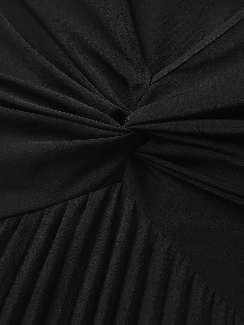 Crossover Bodice Plicated Detail Midi Dress