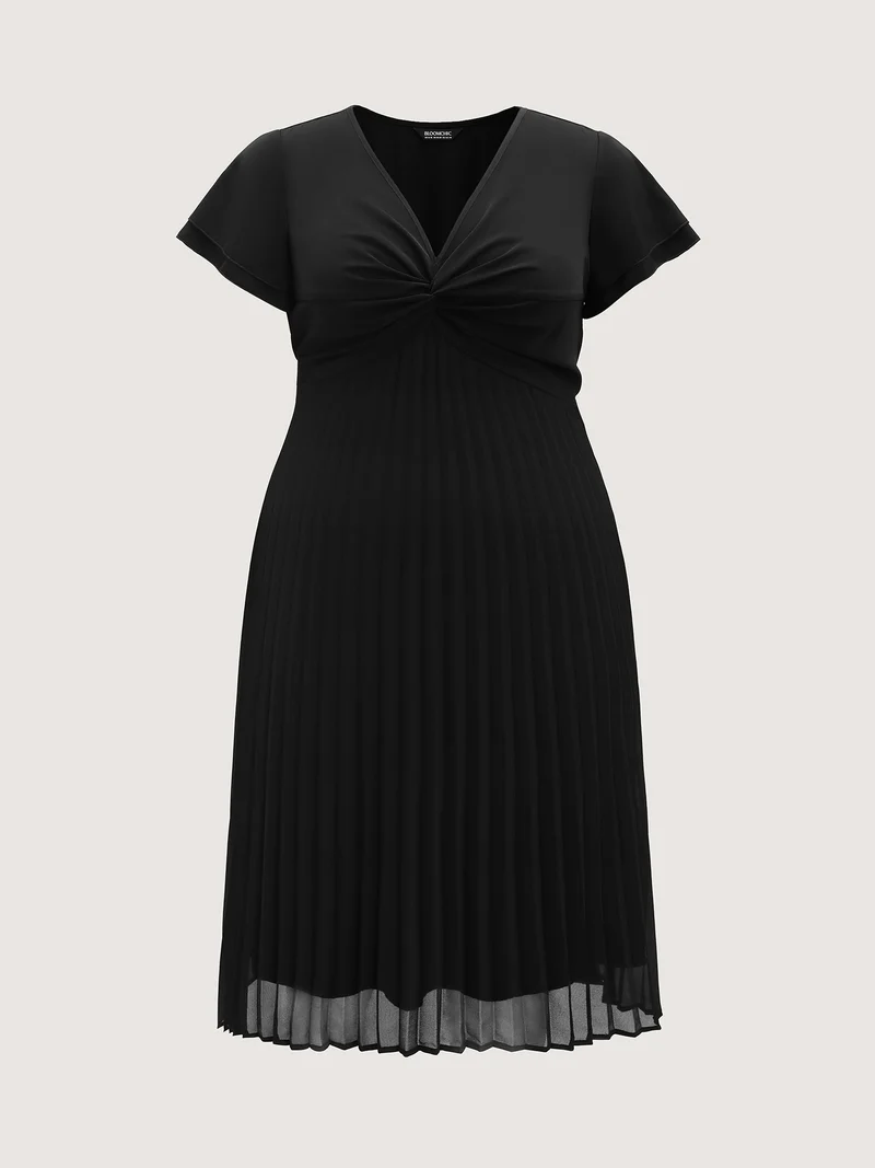 Crossover Bodice Plicated Detail Midi Dress