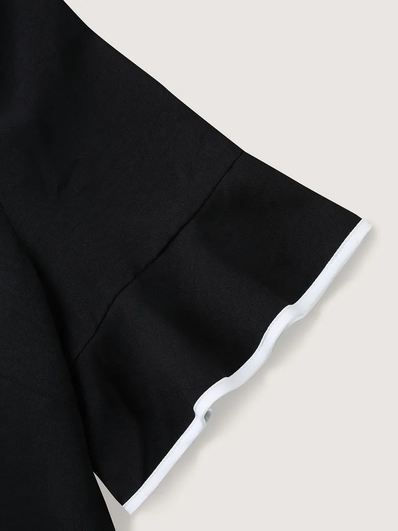 Metal Color Contrast Asymmetrical Neck Blouse