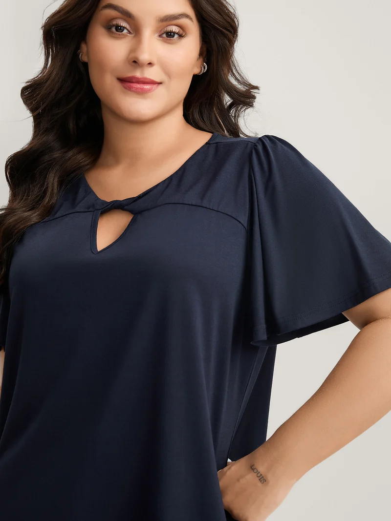 Neck-Tie Flared Sleeve Solid T-Shirt