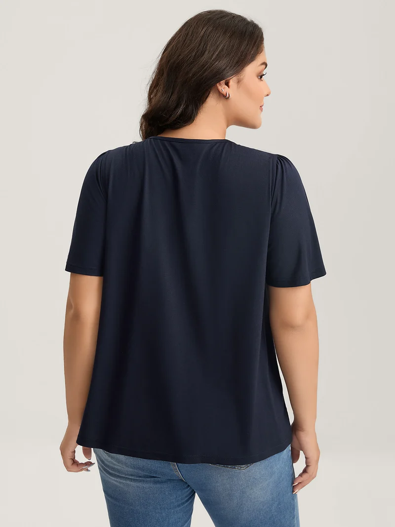 Neck-Tie Flared Sleeve Solid T-Shirt
