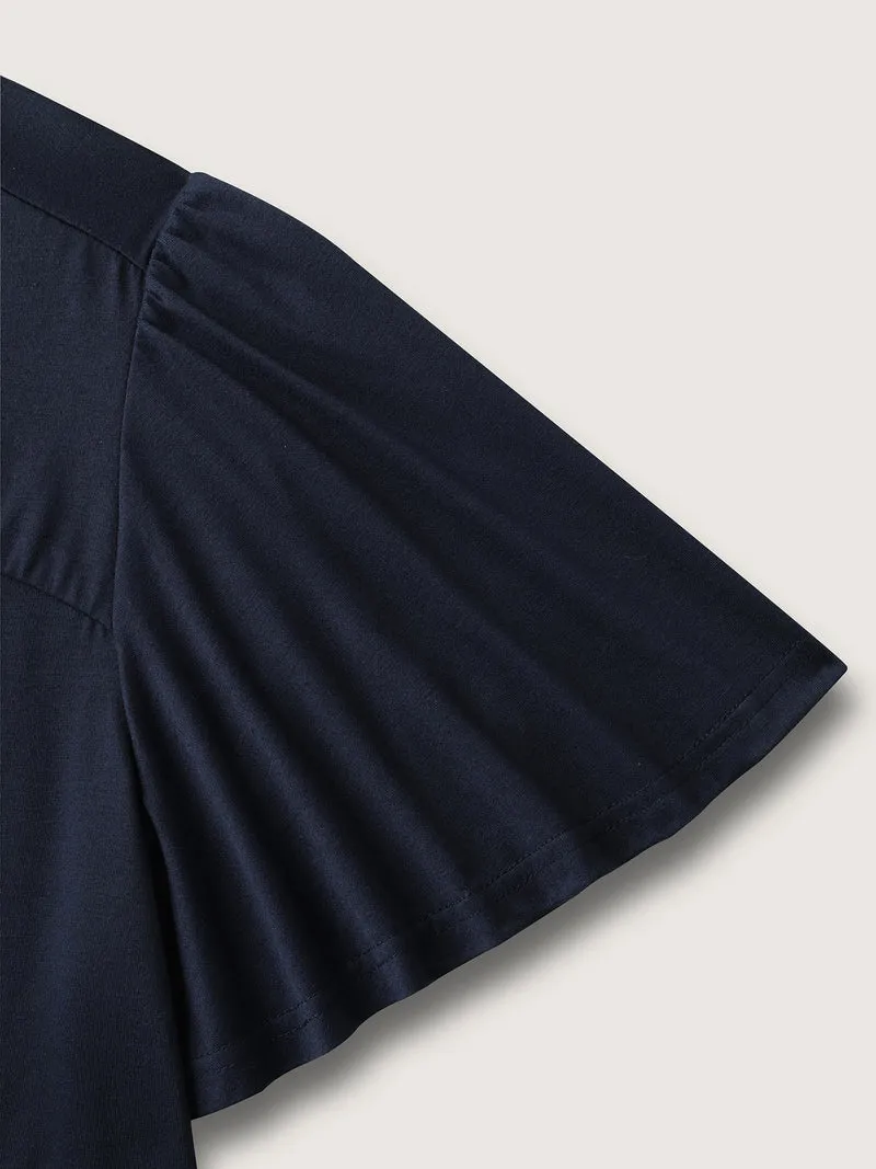 Neck-Tie Flared Sleeve Solid T-Shirt