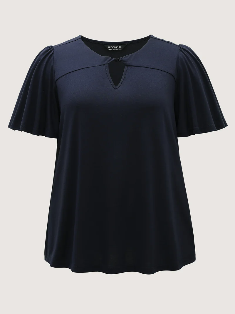 Neck-Tie Flared Sleeve Solid T-Shirt