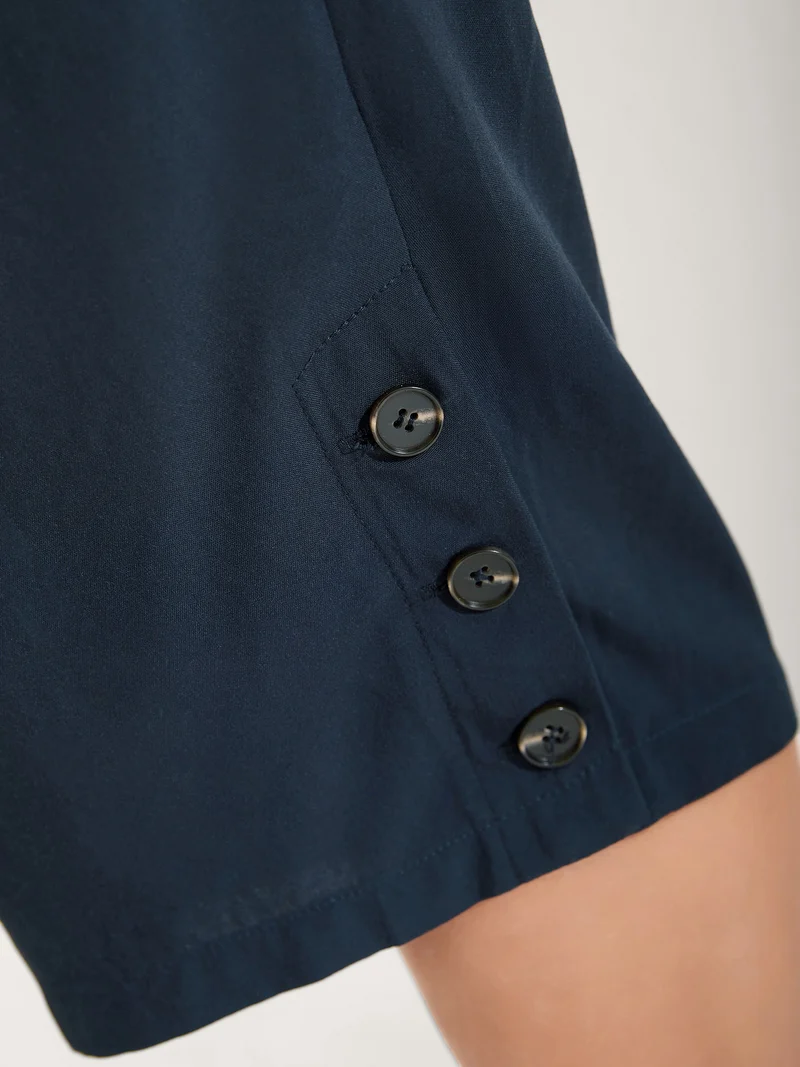 Shirred Waist Solid Straight-Leg Pants