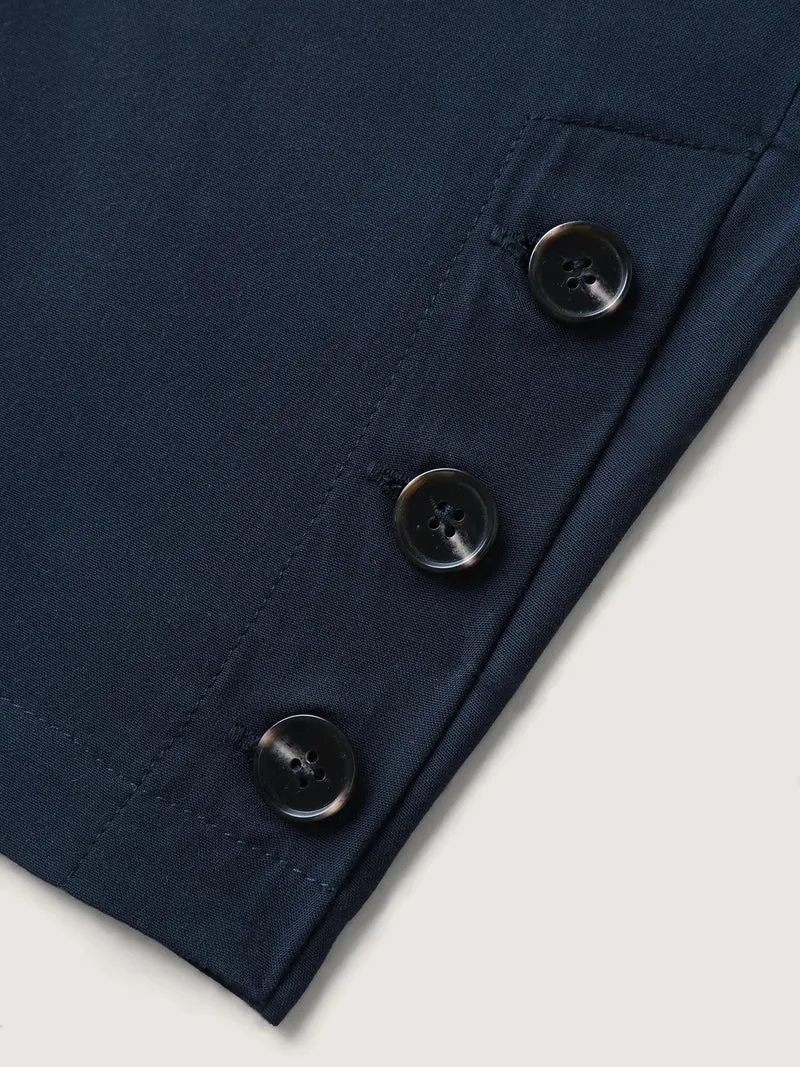 Shirred Waist Solid Straight-Leg Pants